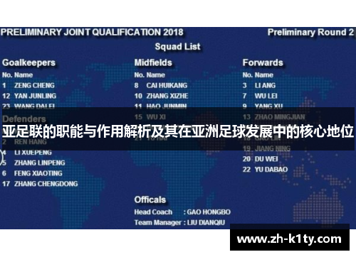 亚足联的职能与作用解析及其在亚洲足球发展中的核心地位